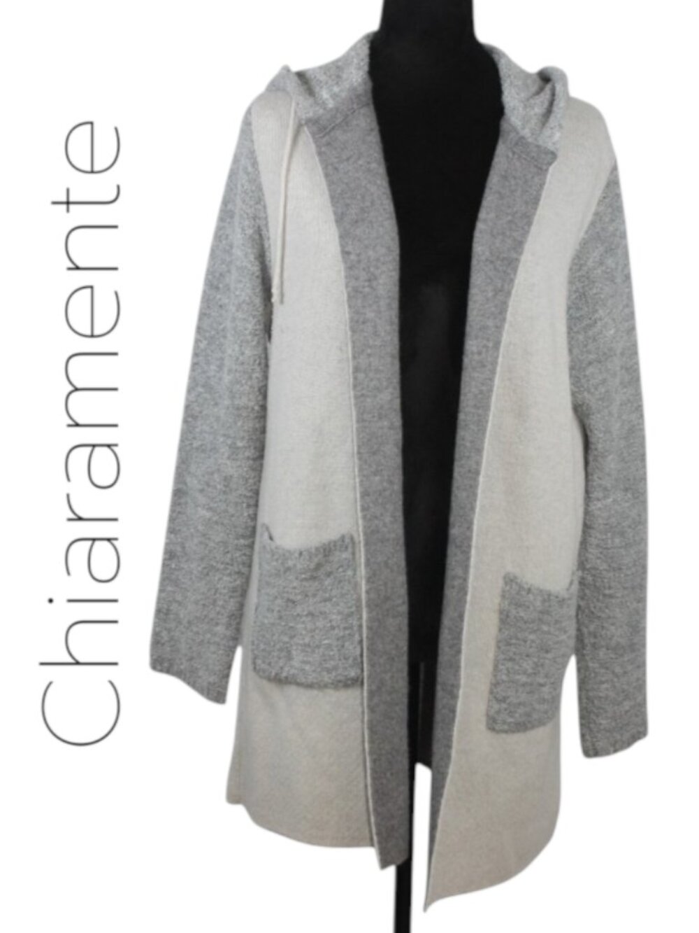 Chiaramente Hooded Grey Cardigan Sweater with Front Pockets Size Large